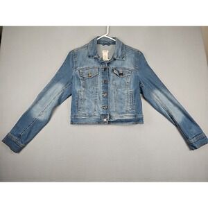 Mossimo Cropped Denim Jean Jacket Long Sleeve Button Down Women's Size Medium